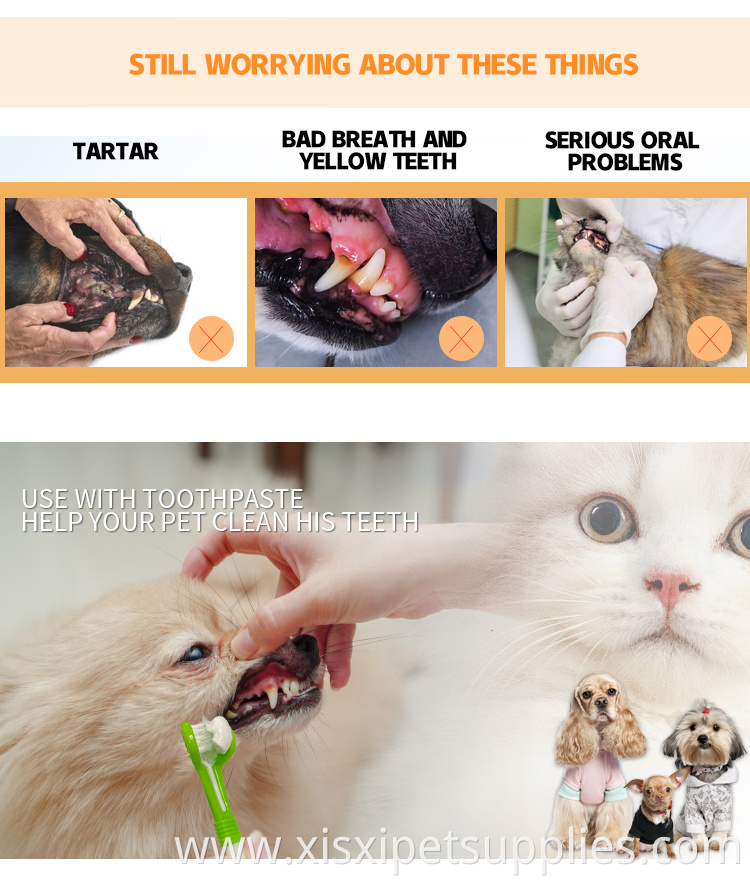Factory Wholesale LOW MOQ New Design Three Heads Pet Cat Dog Toothbrush